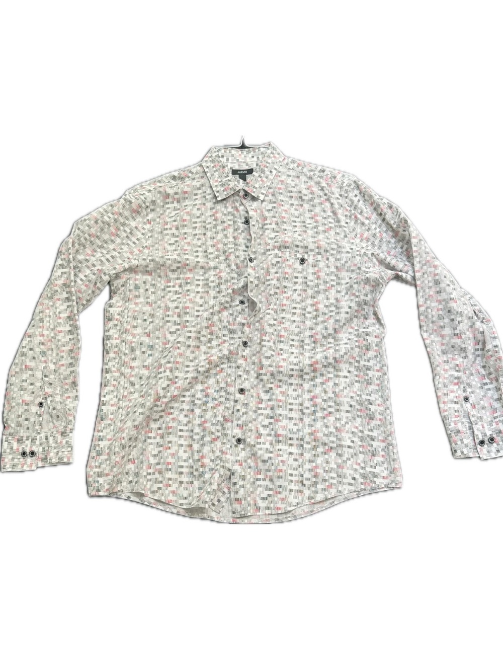 NEW Alfani White Button-Down Shirt with Pink & Gray Geometric Print